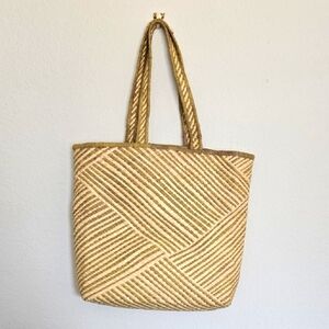 Helen Kaminski 100% Raffia Tote Bag Green And Beige Vacation Resortwear Tote Bag